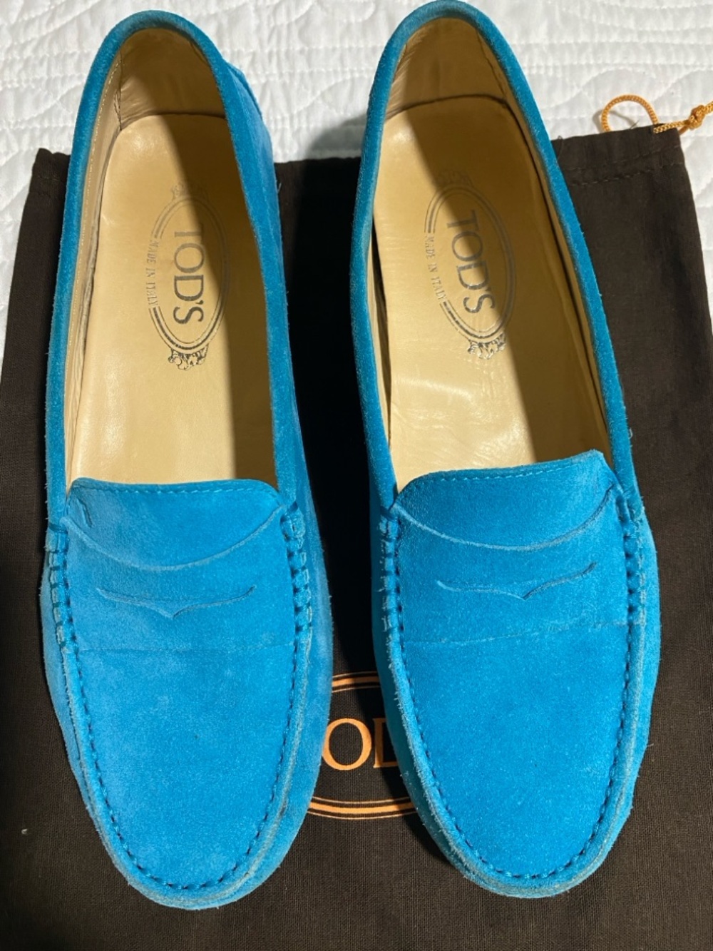Tod's Turquoise Suede Penny Loafers